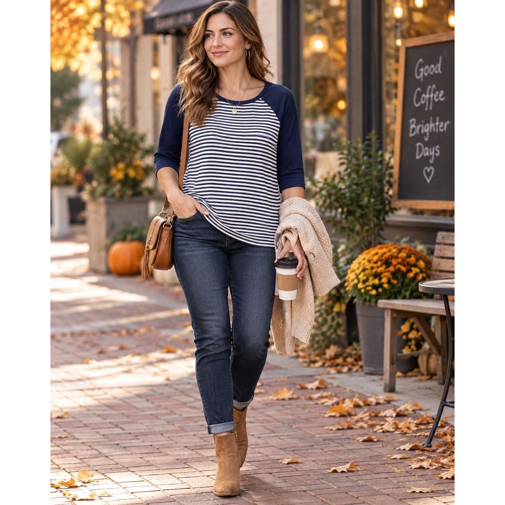 Sperry Top-Sider Womens Extra Large Navy Stripe Cotton Coastal Preppy Raglan Top